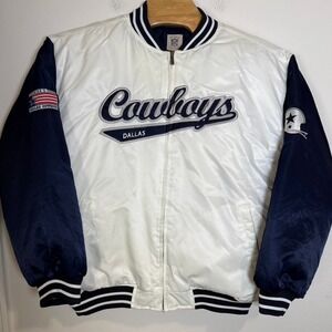 Vintage Reebok Gridiron NFL Dallas Cowboys Bomber Jacket Reversible Size L Large